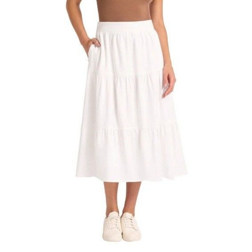 Matty M Women's 3 Tiered Midi Skirt White Lined NWT - Picture 2 of 3